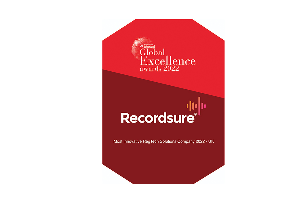 Recordsure logo 2022 Global Excellence Awards most innovative regtech solutions company 2022 UK