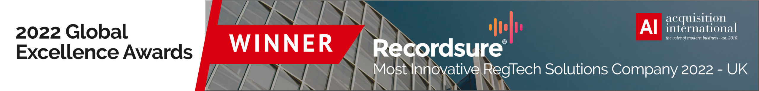 Recordsure 2022 Global Excellence Awards winner most innovative regtech solutions company 2022 UK