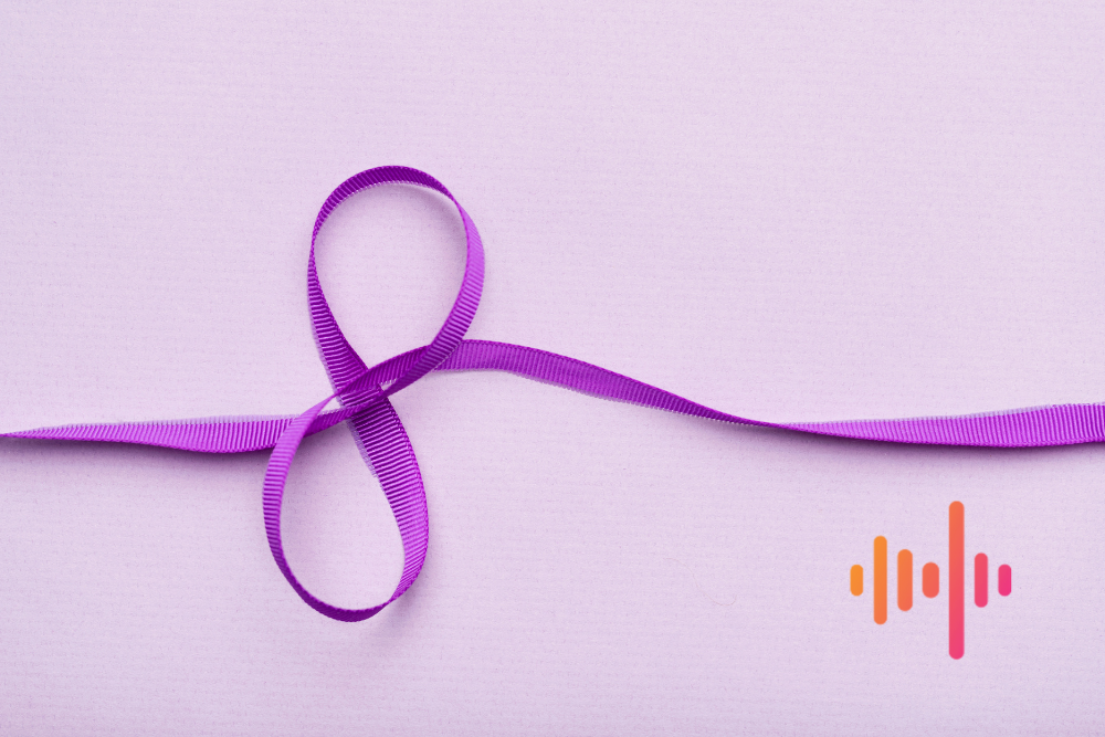 Figure of eight in purple ribbon for International Women's Day