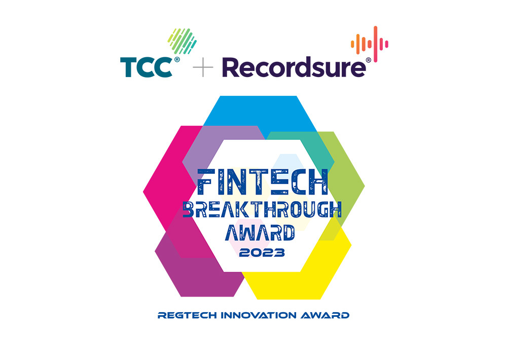FinTech breakthrough award 2023 logo with TCC & Recordsure