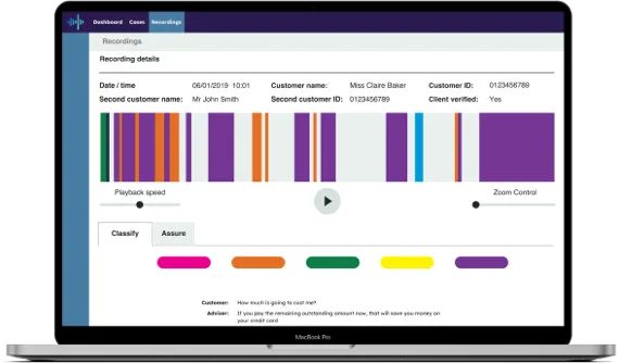 Recordsure ConversationReviewAI classify multcoloured segmentation screen in situ laptop