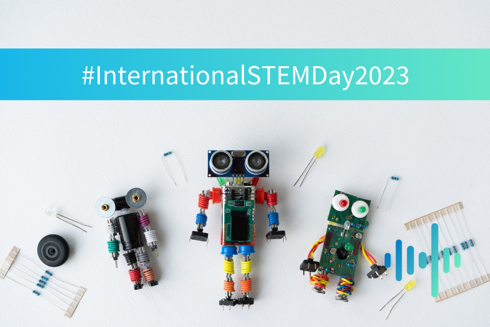 International STEM Day graphic with robots on